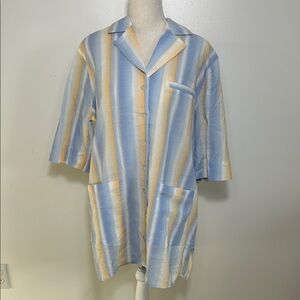 Ganni Cotton Striped Blue and Yellow Shirt Blouse